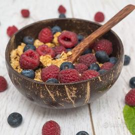 Set di 2 Ciotole in Noce di Cocco con 2 Cucchiai