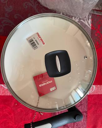 Padella wok Moneta+coperchio  28 cm manico pieg.