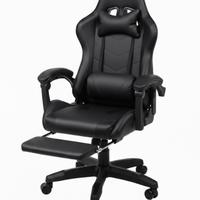 Sedia gaming nera con poggiapiedi per pc scrivania