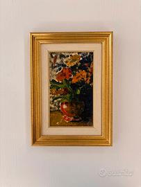 Quadretto floreale vintage con cornice dorata