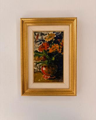 Quadretto floreale vintage con cornice dorata