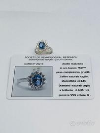 Anello ro 18kt con brillanti 0.85 e zaffiro 1.55