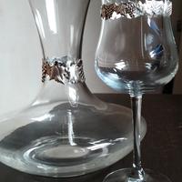 decanter e bicchiere Bormioli con decorazioni 