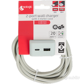Caricabatterie Sologic 20W USB-A + USB-C e Cavo 3m