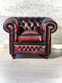 Poltrona Chesterfield inglese vintage in pelle