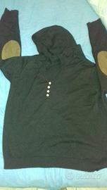 Maglione NERO a V con cappuccio e bottoncini xxl