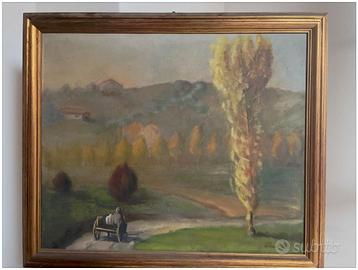 Dipinto olio paesaggio autunnale antico