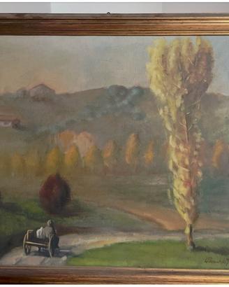 Dipinto olio paesaggio autunnale antico