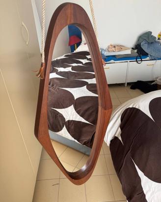 Specchio vintage anni ’70 in legno con corda