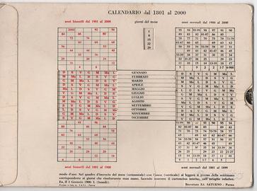 CALENDARIO VINTAGE DAL 1801 AL 2000