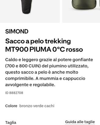 Sacco a pelo piuma 0°C MT900 simond nuovo treking
