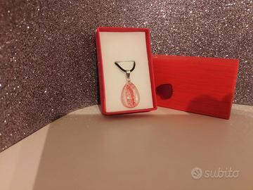 Collana pendente goccia rosa e rossa