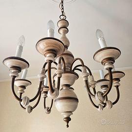 Lampadario classico a più luci bianco e bronzo
