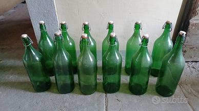 12 Bottiglie Vetro Verde Tappo Meccanico