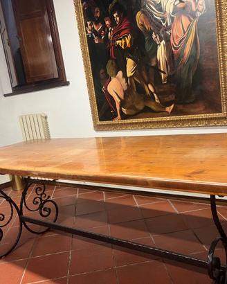 Tavolo in legno e ferro battuto
