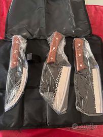Set 3 Coltelli Serbi da Macellaio con Borsa BBQ
