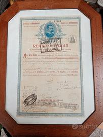 certificato Regno d' Italia 