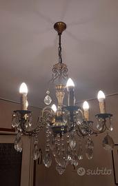 Lampadario classico in ottone e cristallo, 6 luci,