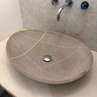 Lavabo in gres  con base in legno bianco