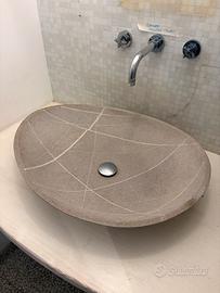 Lavabo in gres  con base in legno bianco