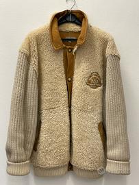 Giacca bomber montone e maniche in maglia di lana