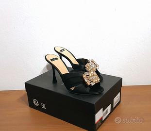 Sandali, tacco, raso, nero, Elisabetta Franchi n37
