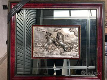 Quadro Specchio, Bassorilievo Cavalli in Argento