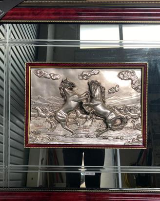 Quadro Specchio, Bassorilievo Cavalli in Argento
