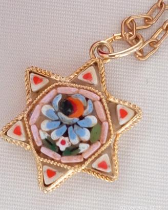 stella ciondolo collana vintage micro mosaico 