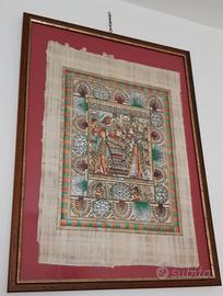 Quadro vintage tela papiro egiziano cornice e vetr