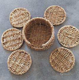 sotto bicchieri e porta bottiglia rattan nuovi