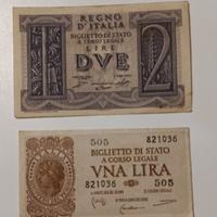 25#. Banconote 1 e 2 lire.