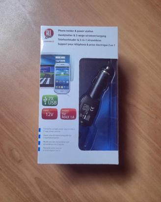 Caricatore auto 2 USB + Supporto telefono – NUOVO