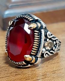 anello uomo rubino spinello argento 925 solitario