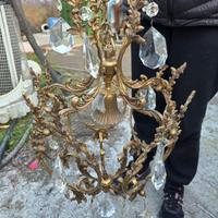 Lampadario antico bronzo e vetro