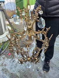 Lampadario antico bronzo e vetro