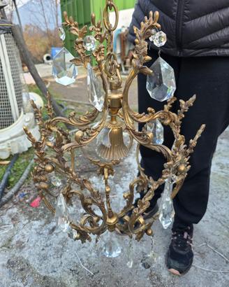 Lampadario antico bronzo e vetro
