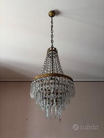 Lampadario a mongolfiera ottone e cristallo