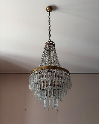 Lampadario a mongolfiera ottone e cristallo