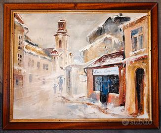 Quadro Olio su Tela Materico - Paesaggio Innevato 