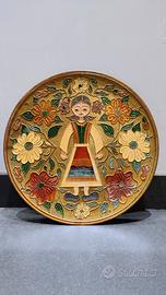 piatto in ottone  vintage, tipo cloisonné 