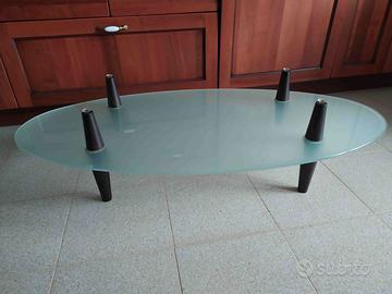 Tavolino sala 2 ripiani con vetro ovale inferiore