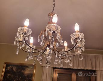 Lampadario Classico a 8 Luci in Ottone e Cristall