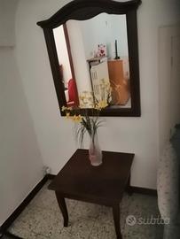 tavolino con specchio, in arte povera in legno 