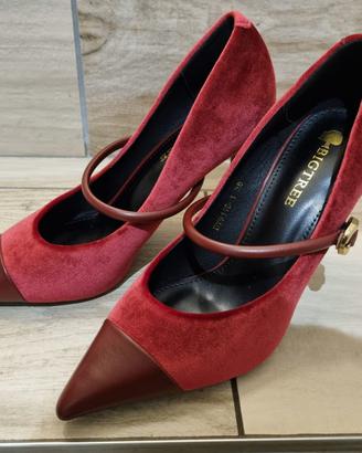 Scarpe decollete in velluto bordeaux