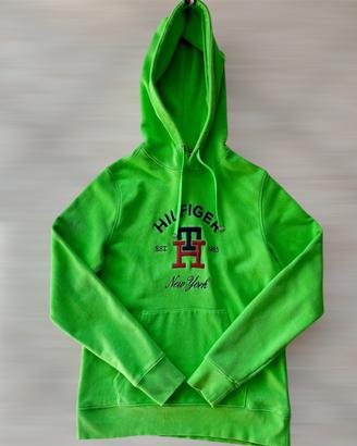 Felpa Tommy Hilfiger verde con capouccio e logo