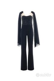 Jumpsuit elegante nera con paillettes e maniche