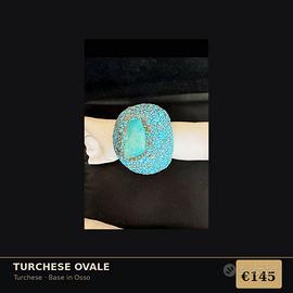 Anello turchese ovale artigianale - base in osso