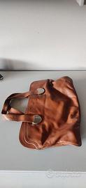 Borsa hobo spalla vintage vera pelle cuoio cognac