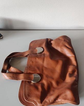 Borsa hobo spalla vintage vera pelle cuoio cognac
